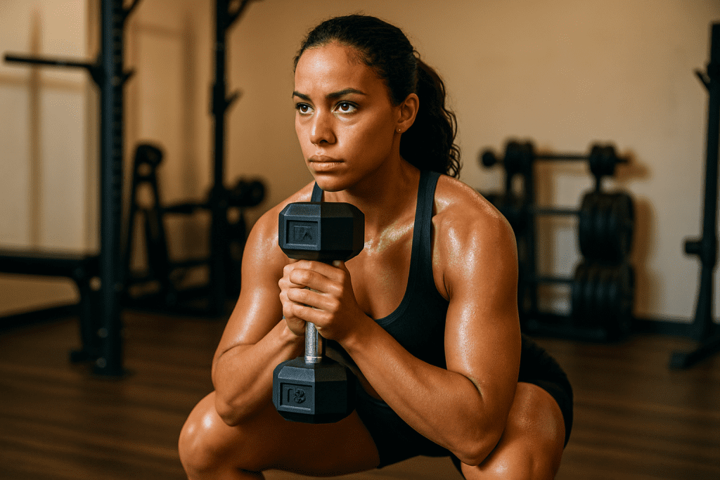 A womens weight lifting session in in progress in a warm and inviting gym setting